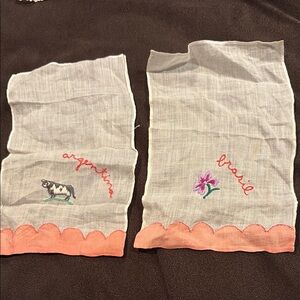 2 Embroidered vintage Linen cocktail  with Floral abd word Brazil and